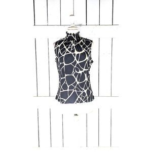 Black beige slinky fitted sleeveless ruched high neck tank top